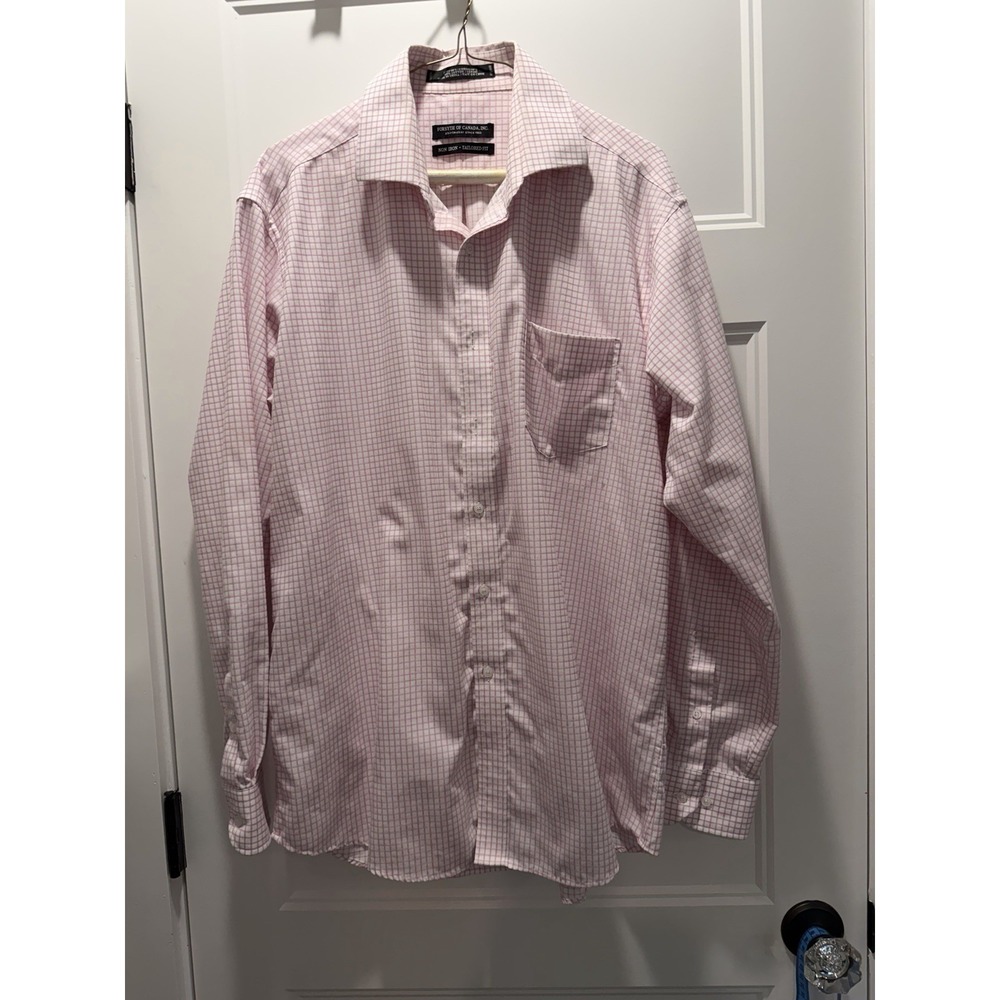 Forsyth Of Canada Pink Check Dress Shirt Men's M Non Iron 2 Ply